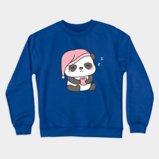 Cute Sleepy Little Panda With Coffee Crewneck Sweatshirt